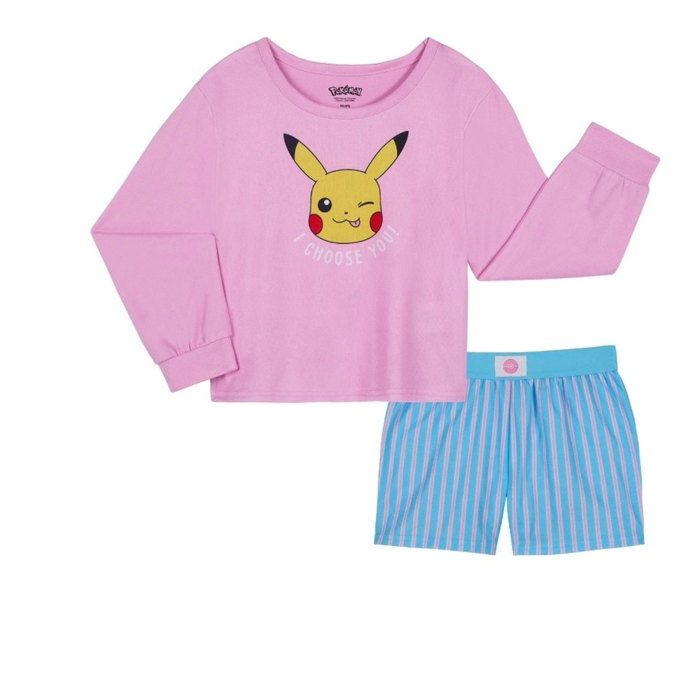 NWT Pokémon Pikachu Girls 2 Piece Pajama Set Pink Blue Sleepwear Size S 6/6X